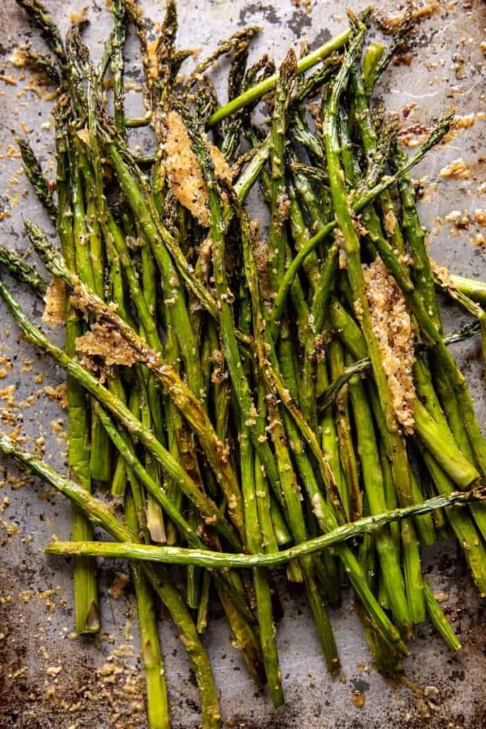 Sheet Pan Lemon Brown Butter Salmon and Potatoes with Parmesan Asparagus | halfbakedharvest.com