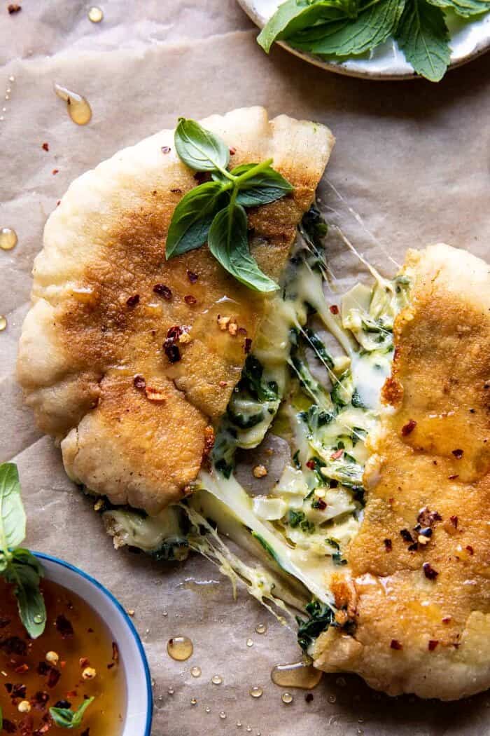 Spinach and Artichoke Pita Grilled Cheese | halfbakedharvest.com