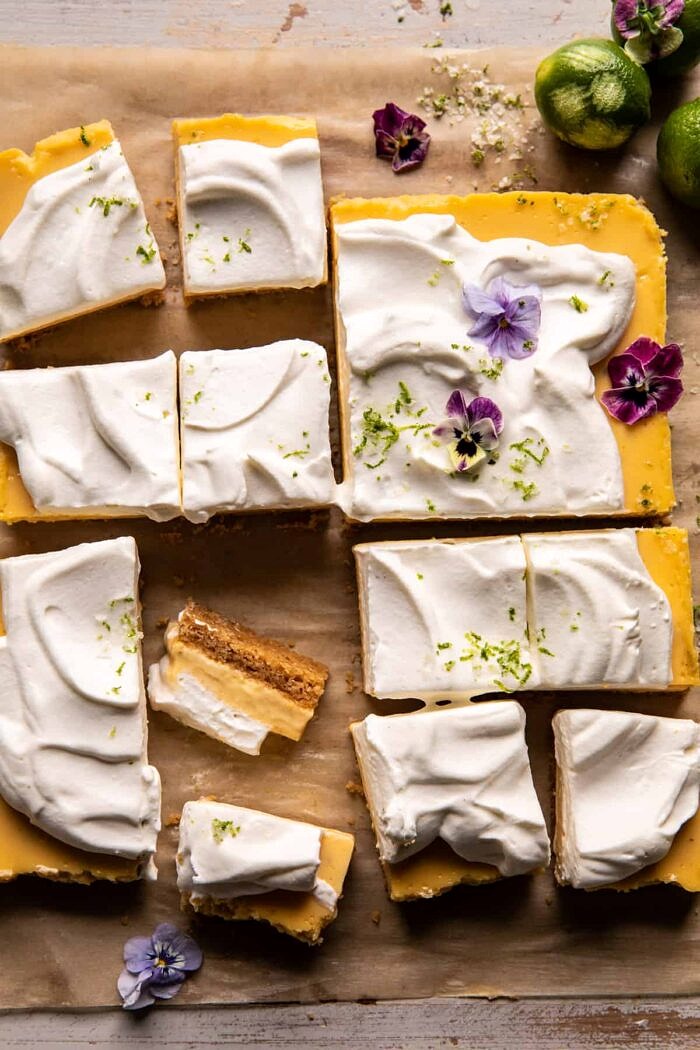 Lemon Key Lime Pie Bars | halfbakedharvest.com overhead photo of Lemon Key Lime Pie Bars