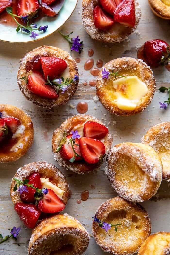 Mini Brown Butter Popovers with Jammy Strawberries | halfbakedharvest.com