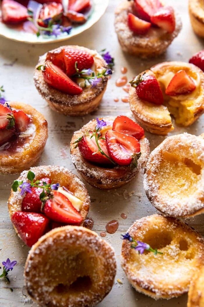 Mini Brown Butter Popovers with Jammy Strawberries | halfbakedharvest.com