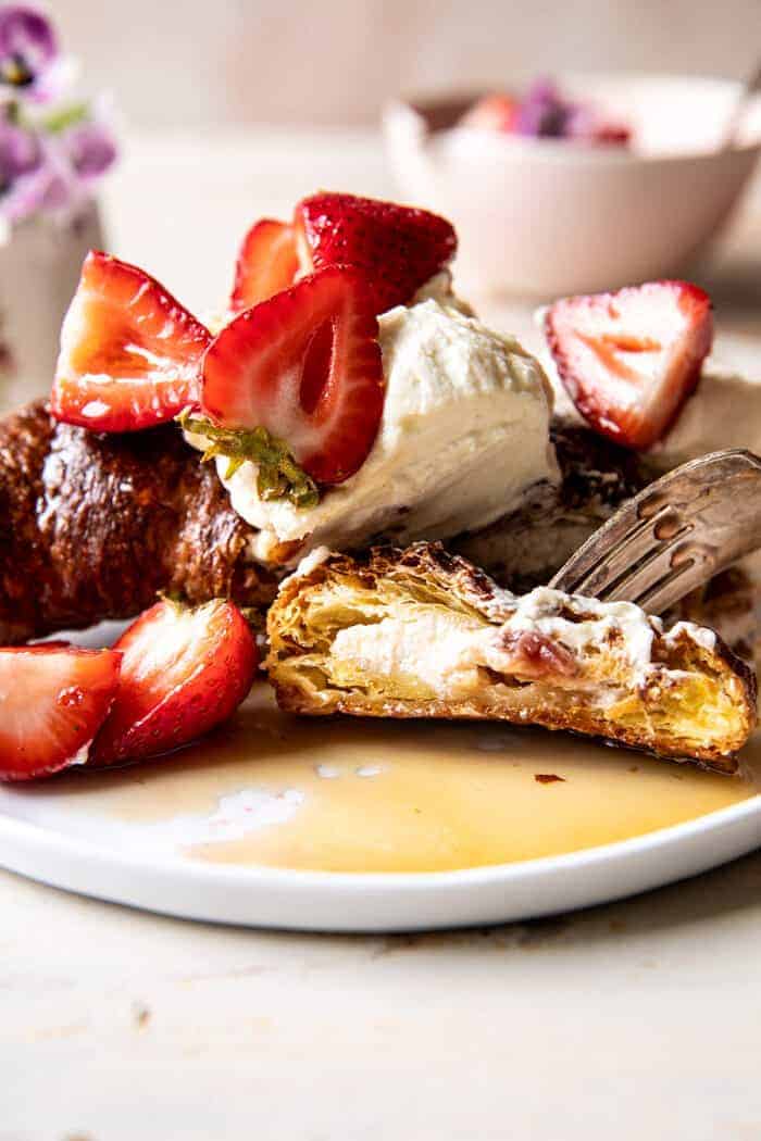 Baked Strawberry and Cream Stuffed Croissant French Toast | halfbakedharvest.com