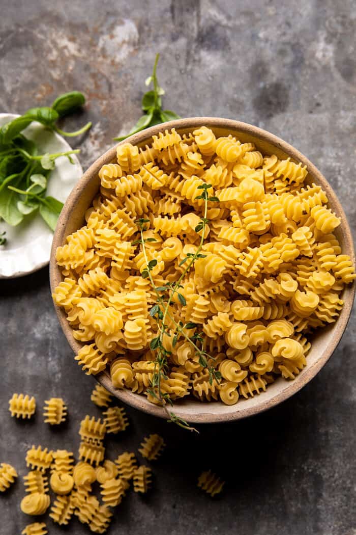 prep photo of dry pasta in bowl before cooking