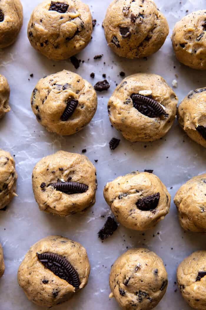 Cookies n' Cream Chocolate Chip Cookies | halfbakedharvest.com prep photo of cookies before baking