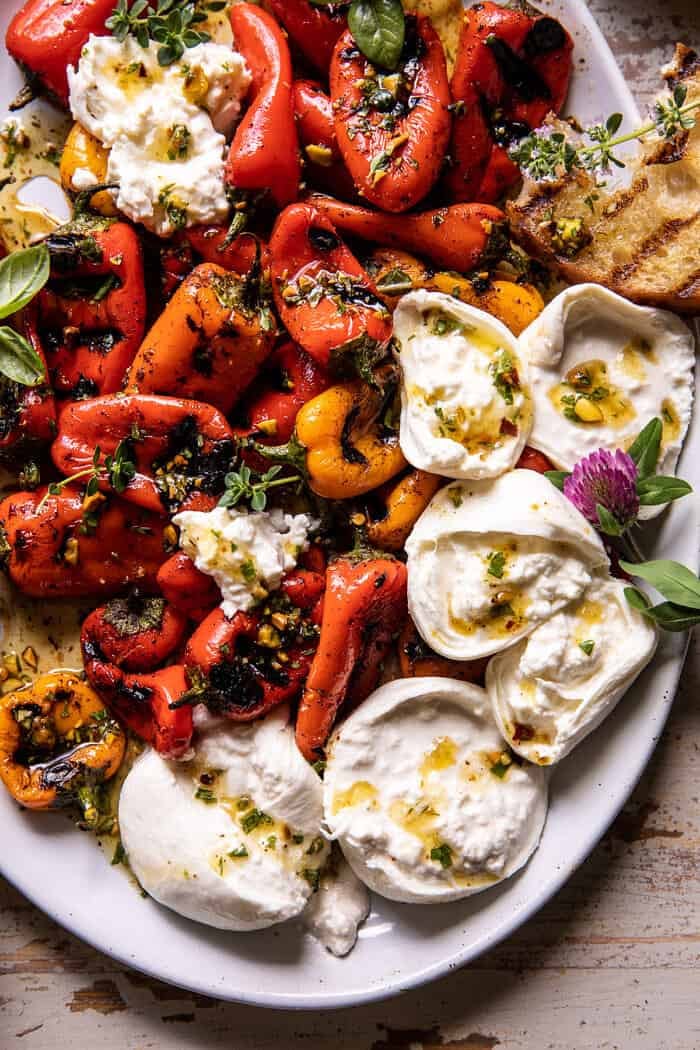 Charred Baby Bell Peppers with Burrata | halfbakednharvest.com