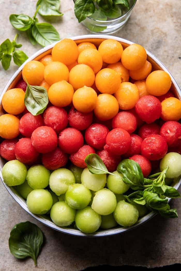 Marinated Mozzarella Melon Skewers | halfbakedharvest.com