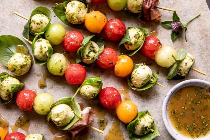 Marinated Mozzarella Melon Skewers | halfbakedharvest.com