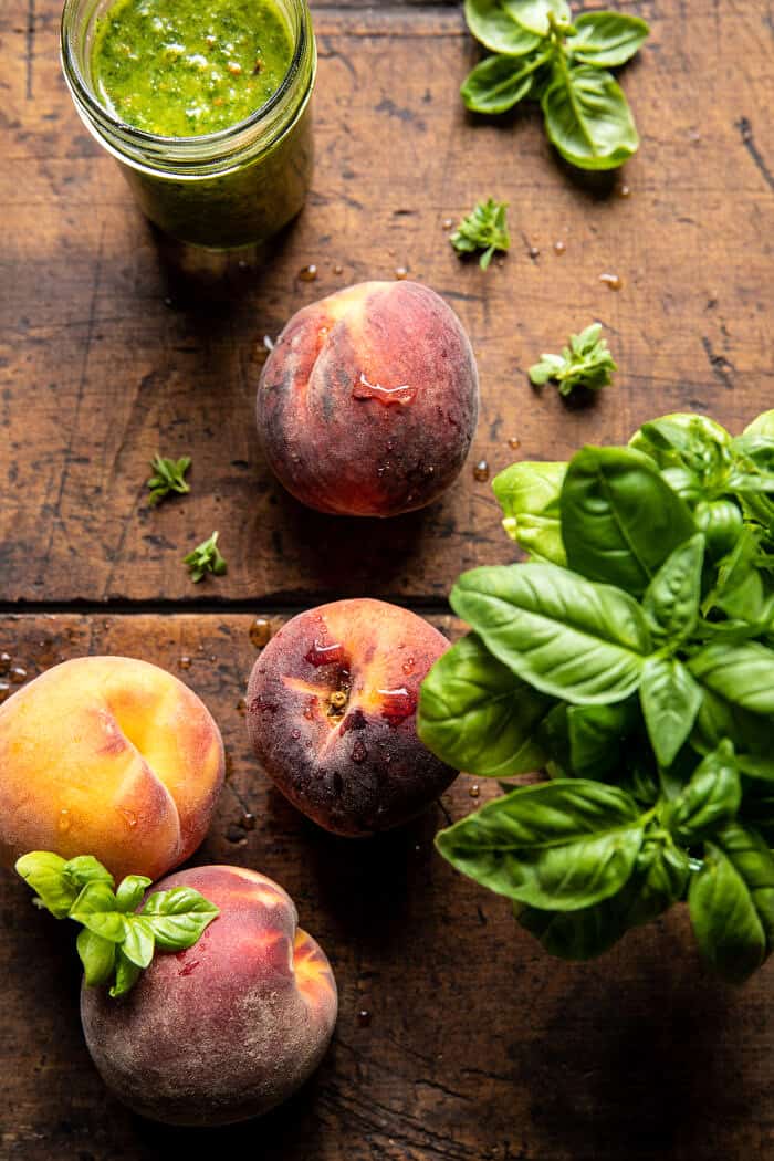 Pesto Peach Chicken in White Wine with Burrata | halfbakedharvest.com