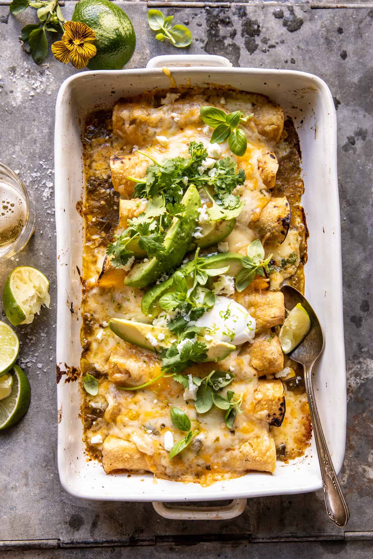 Sheet Pan Cheesy Poblano Corn Enchiladas | halfbakedharvest.com