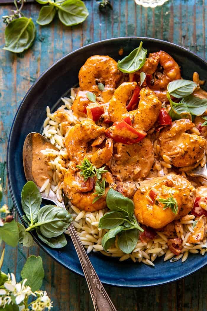 Spicy Southern Style Shrimp with Lemon Basil Orzo | halfbakedharvest.com