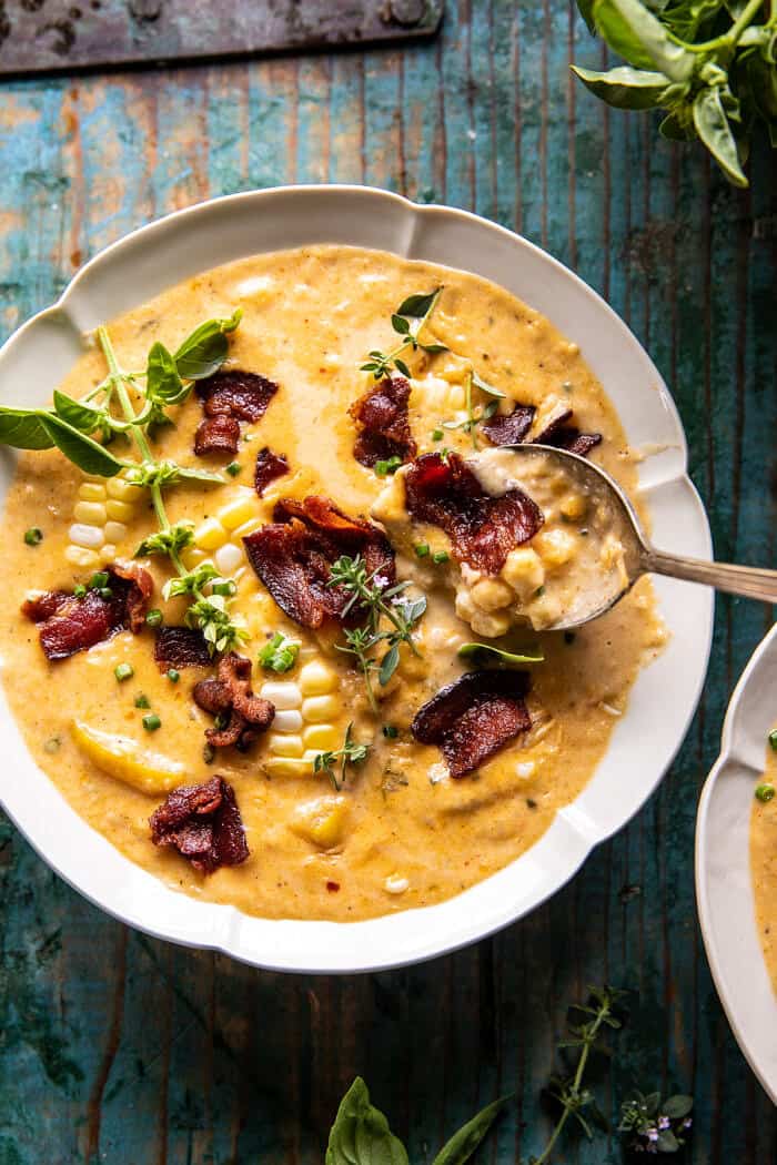 Creamy Corn, Zucchini, and Bacon Chowder | halfbakedharvest.com
