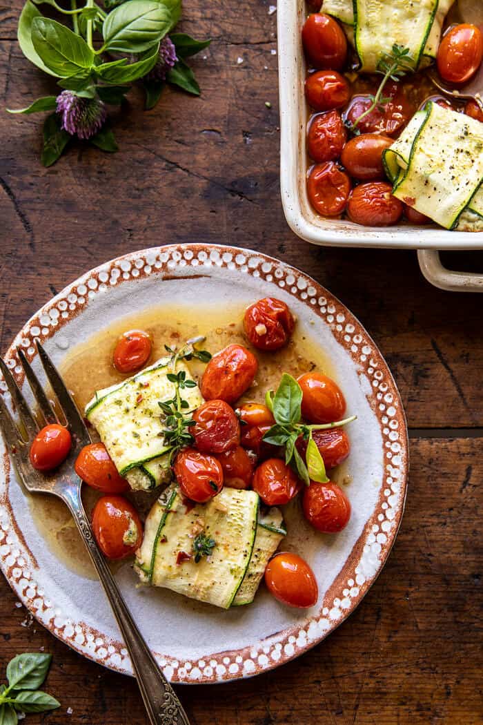 Pesto Cheese Zucchini Ravioli with Burst Tomatoes | halfbakedharvest.com