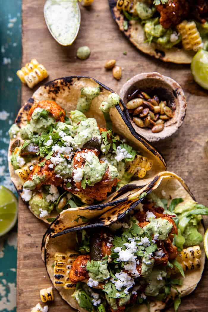 Chipotle Cauliflower Tacos with Creamy Jalapeño Verde | halfbakedharvest.com