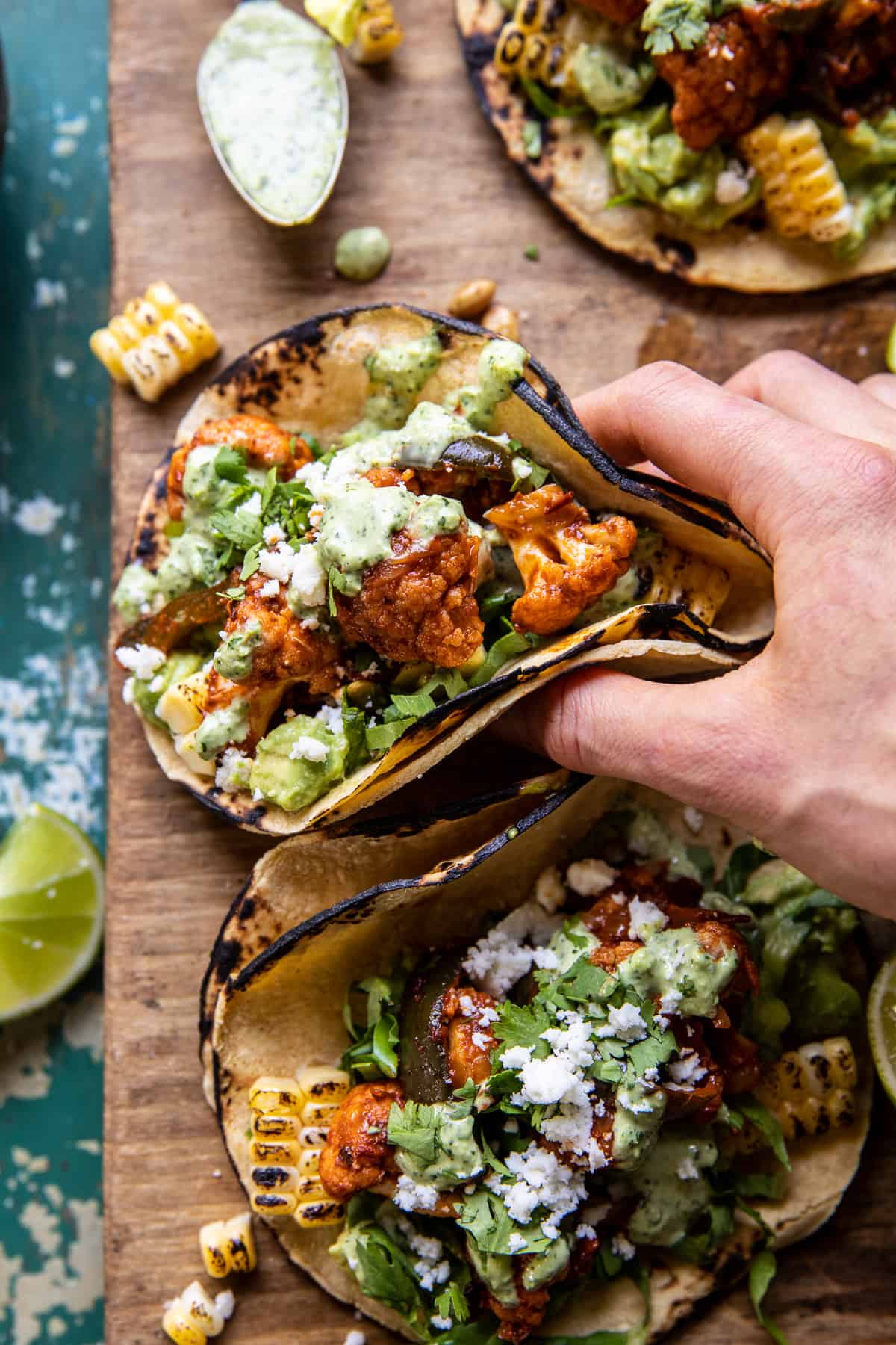 Chipotle Cauliflower Tacos with Creamy Jalapenฬo Verde | halfbakedharvest.com