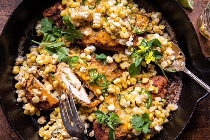 Jalapeño Cheddar Stuffed Chicken with Creamed Corn | halfbakedharvest.com