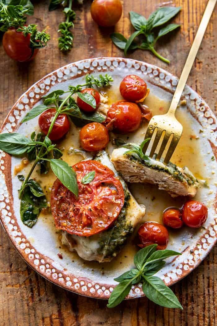 Pesto Caprese Chicken in White Wine Pan Sauce | halfbakedharvest.com