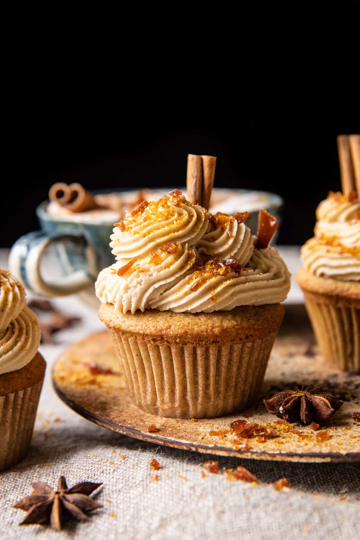 Chai Latte Cupcakes with Caramel Brûlée Frosting | halfbakedharvest.com
