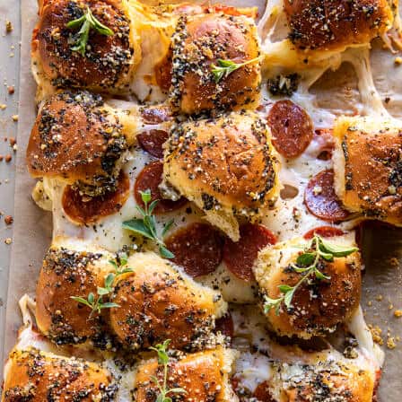Pull Apart Roasted Garlic Pizza Dip Sliders | halfbakedharvest.com