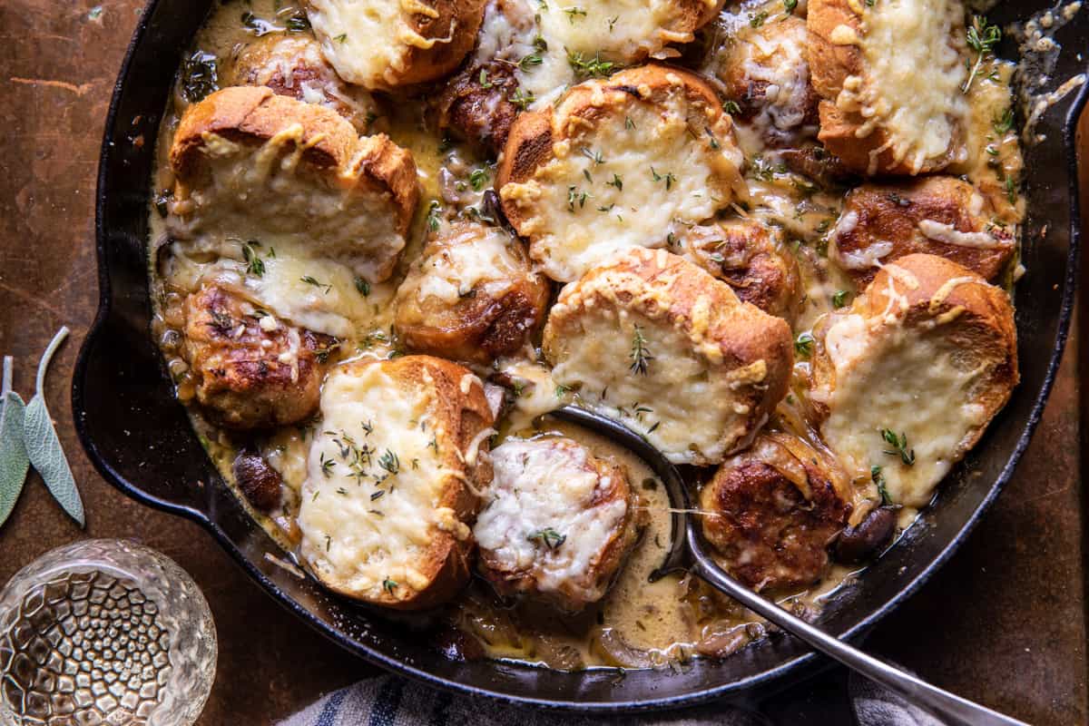 Baked French Onion Meatballs | halfbakedharvest.com
