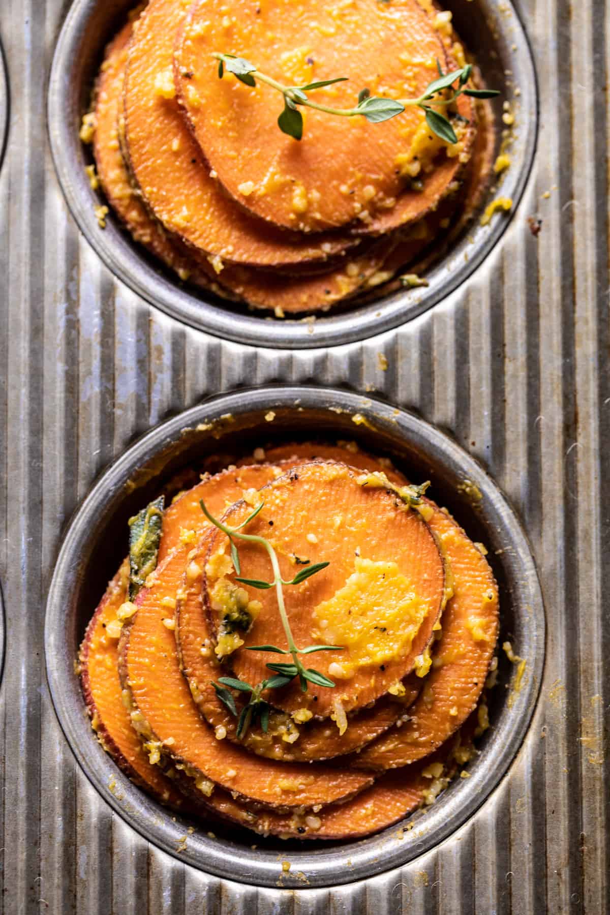 Crispy Parmesan Thyme Sweet Potato Stacks | halfbakedharvest.com