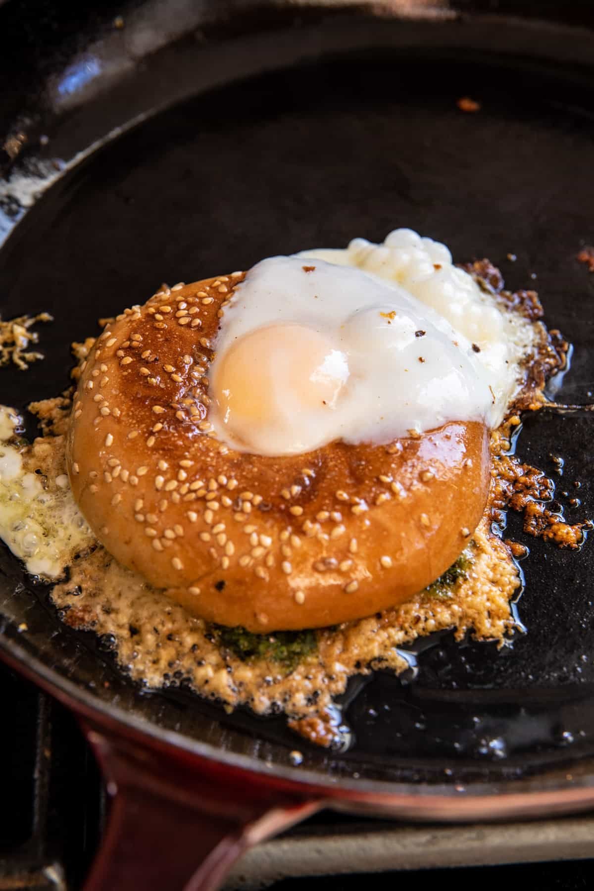 Crispy Parmesan and Pesto Egg in a Bagel | halfbakedharvest.com