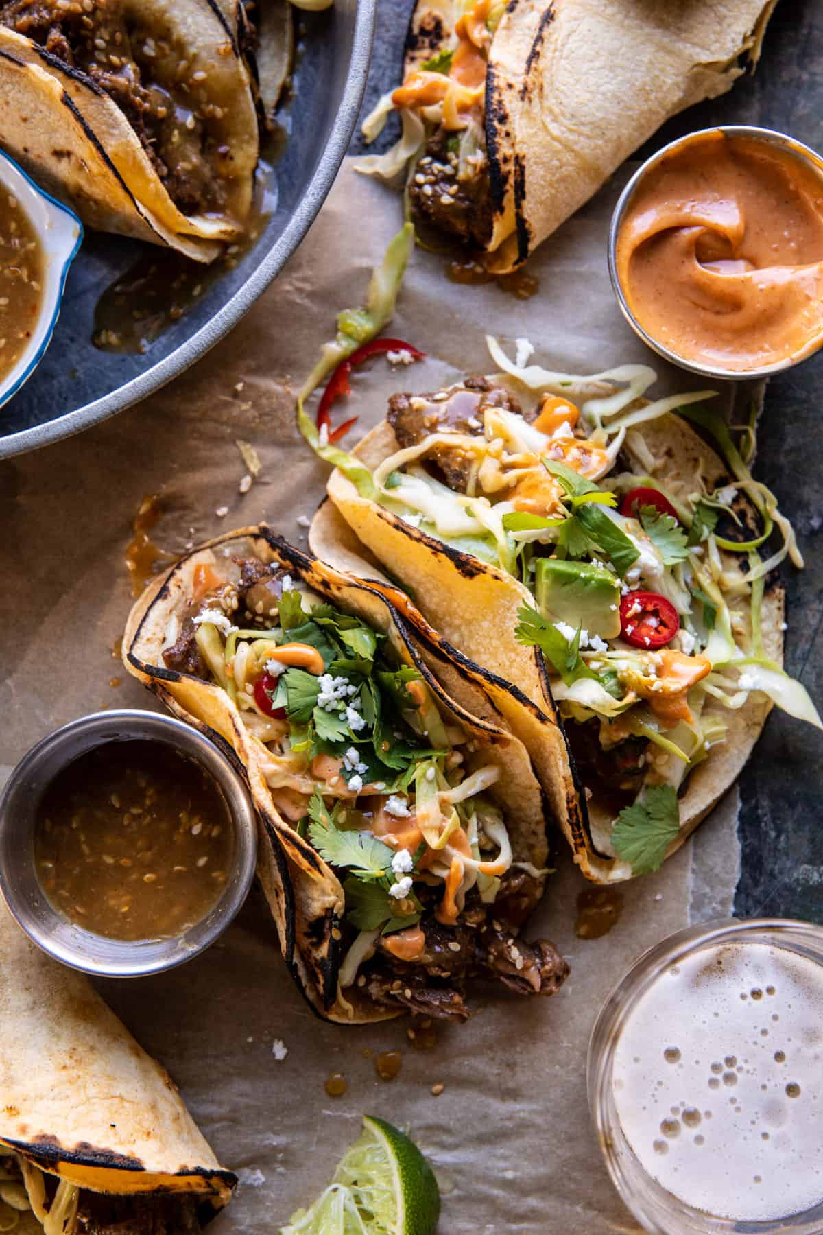 Crockpot Korean Inspired Tacos with Yum Yum Yummm Sauce | halfbakedharvest.com