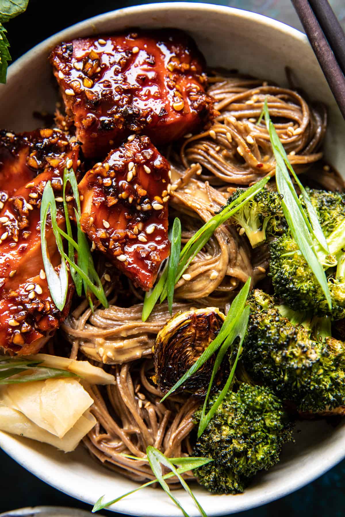 Honey Garlic Salmon Soba Noodle Bowls | halfbakedharvest.com