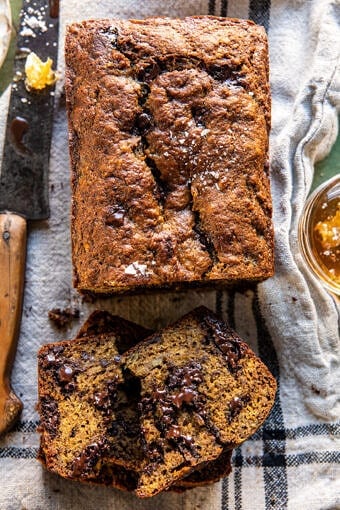 Salty Chocolate Chunk Rye Banana Bread | halfbakedharvest.com