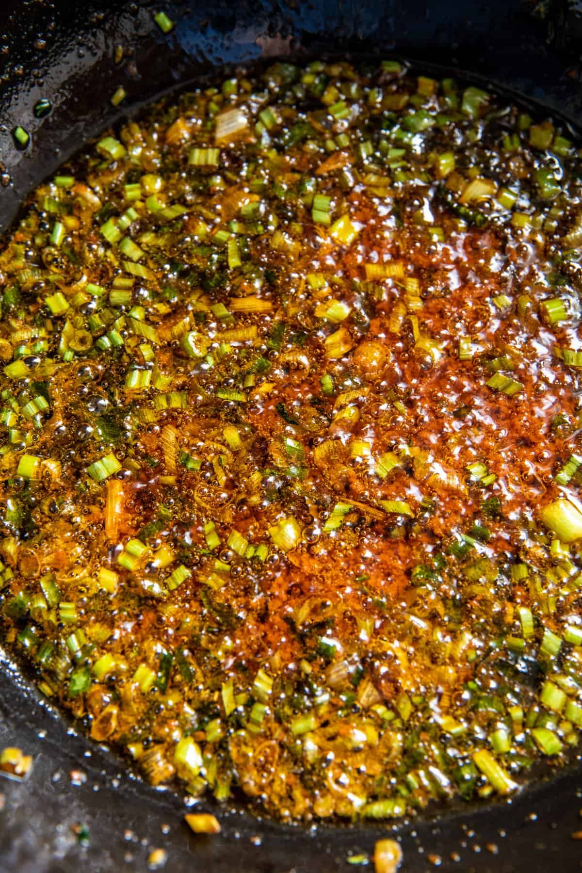 oil cooking in skillet