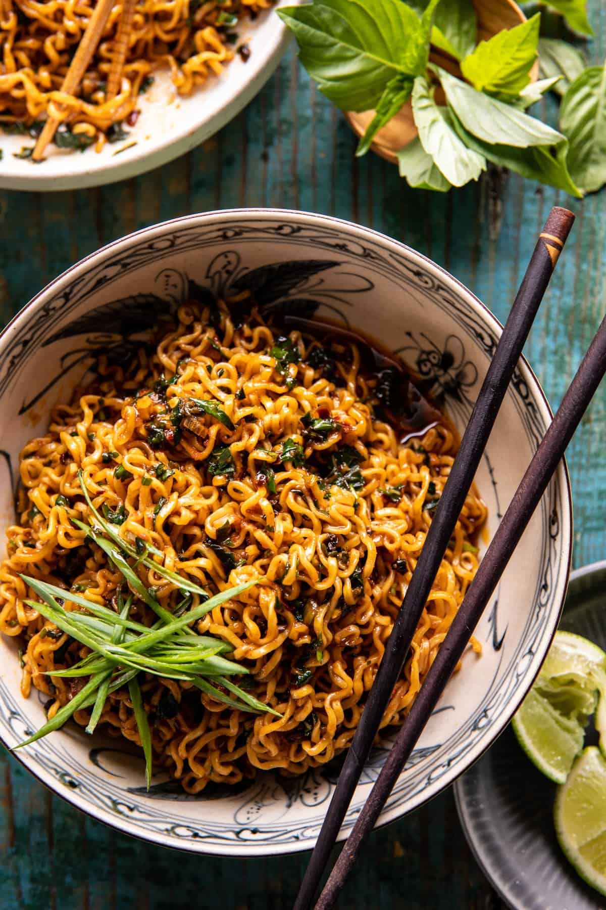 over head photo of noodles in bowl 