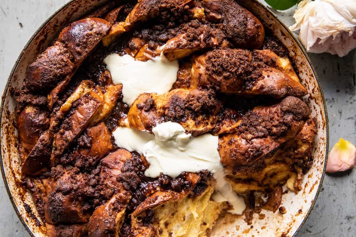 frecnh toast in baking dish close up 