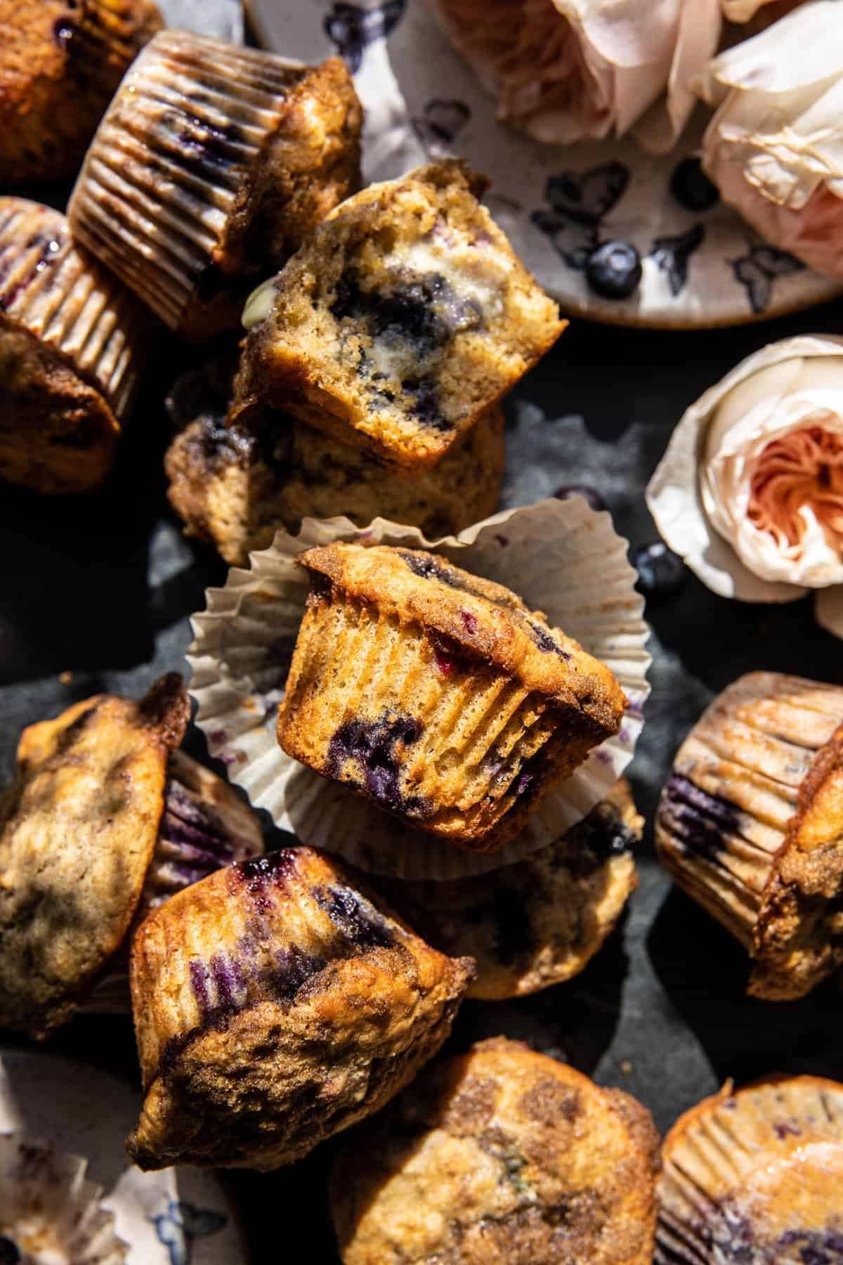 photo if muffins over head with one muffin cut in half