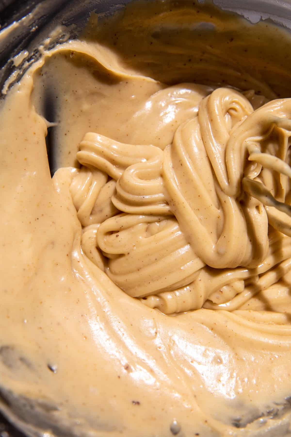 brown butter glaze in mixing bowl 