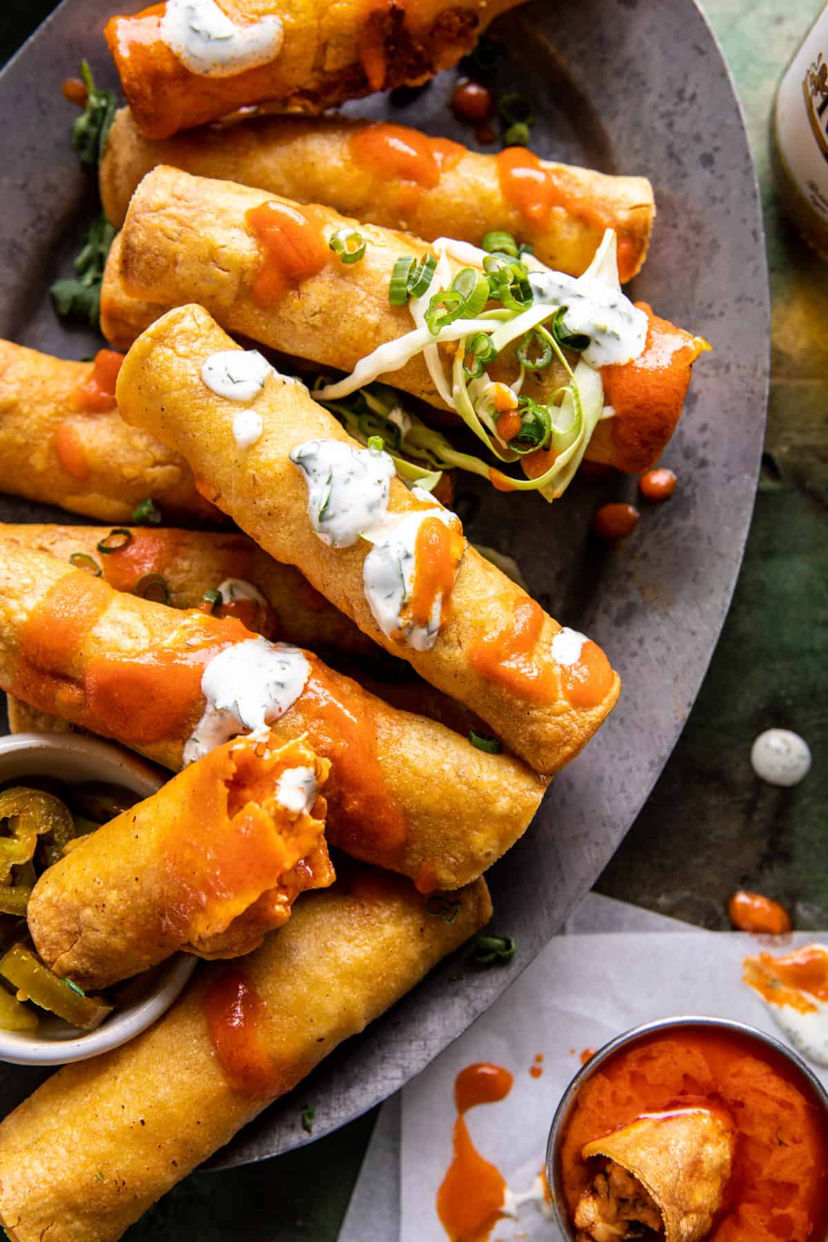 Crispy Jalapenฬo Cream Cheese Buffalo Chicken Taquitos | halfbakedharvest.com