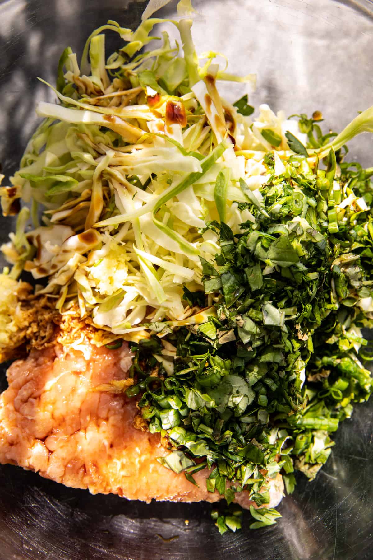 wonton filling mixture in bowl 