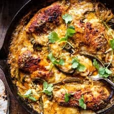 One Skillet Cheesy Green Chile Chicken | halfbakedharvest.com