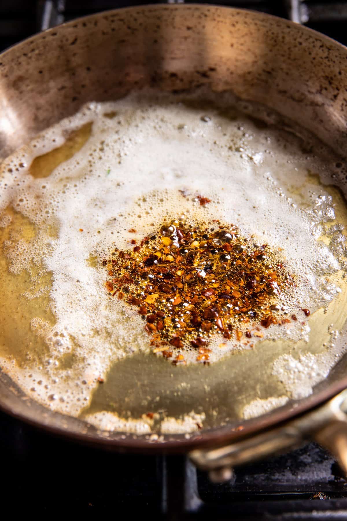 process of chili honey on stove