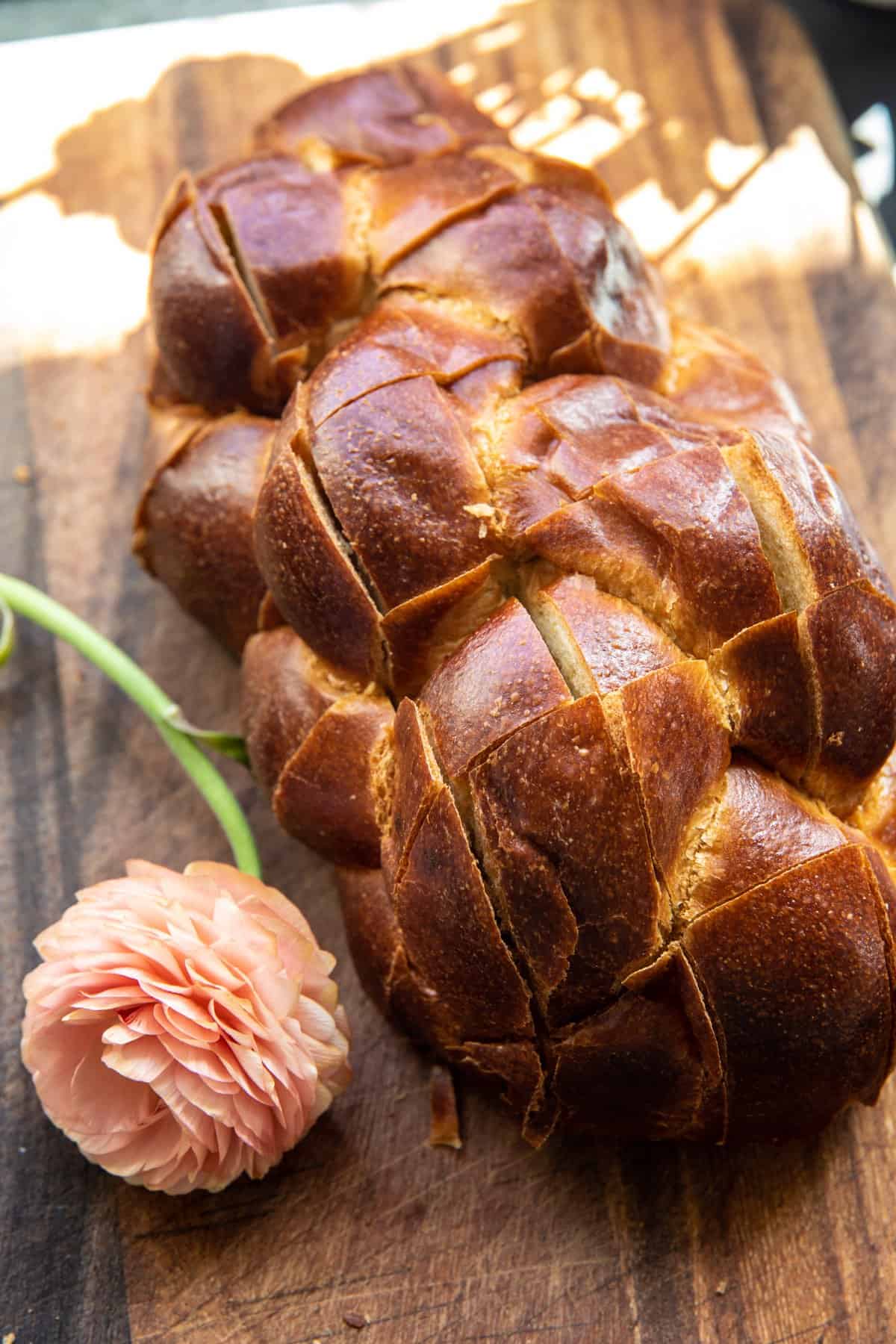 challah bread after being sliced