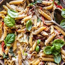 One Pot Spinach and Sun-Dried Tomato Burrata Pasta | halfbakedharvest.com