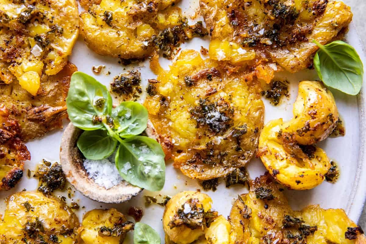 Roasted Garlic Butter Smashed Potatoes | halfbakedharvest.com 