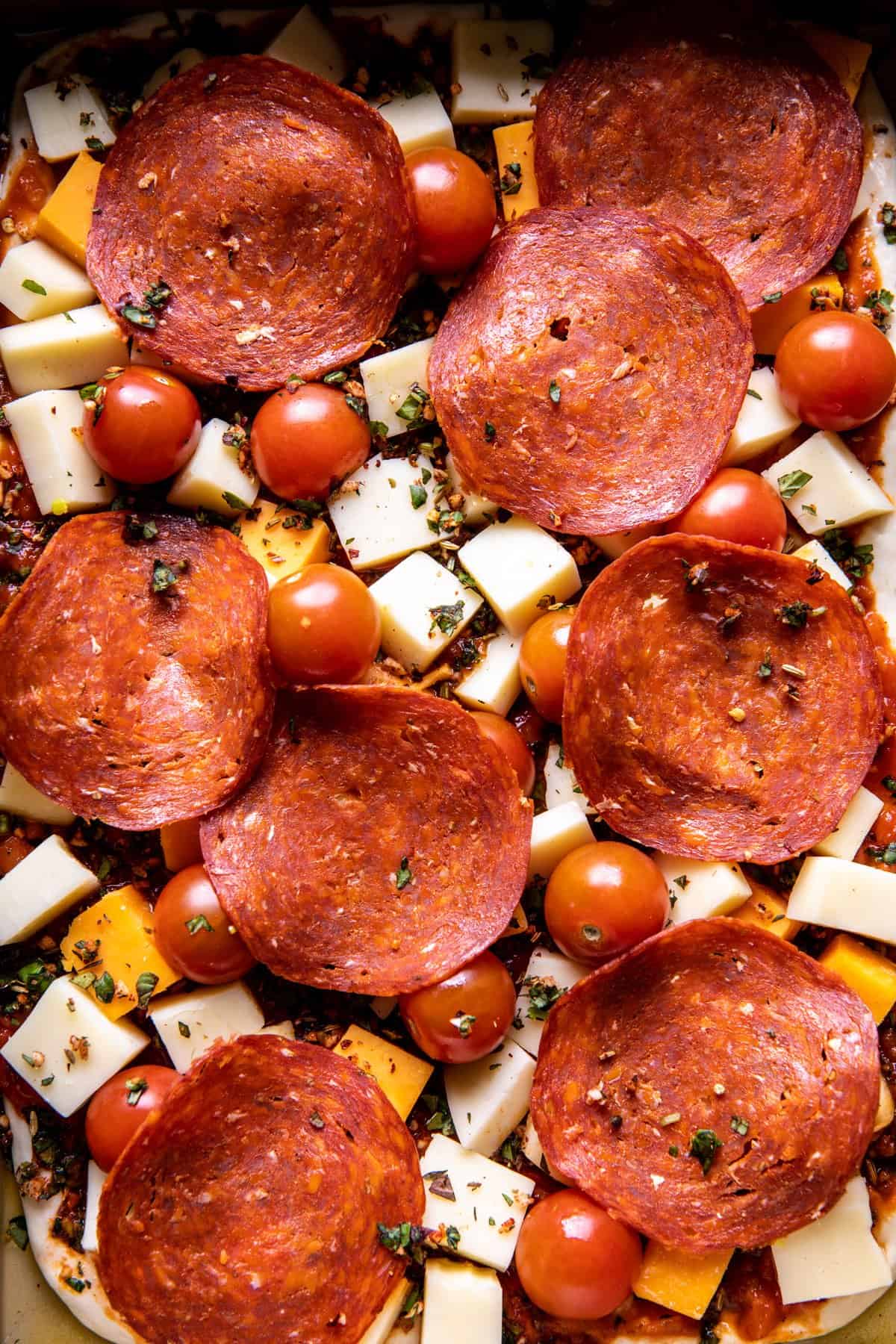 Detroit Style Tomato Herb Pepperoni Pizza | halfbakedharvest.com