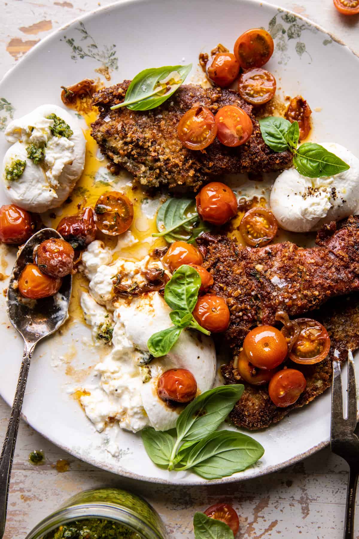 Pesto Chicken Saltimbocca with Burst Tomatoes and Burrata | halfbakedharvest.com