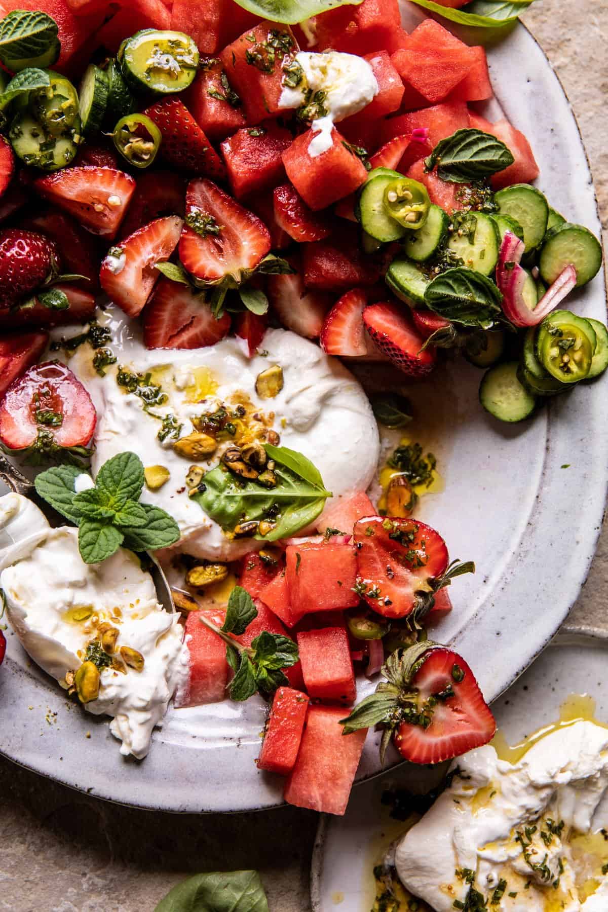 Strawberry Watermelon Salad with Burrata | halfbakedharvest.com