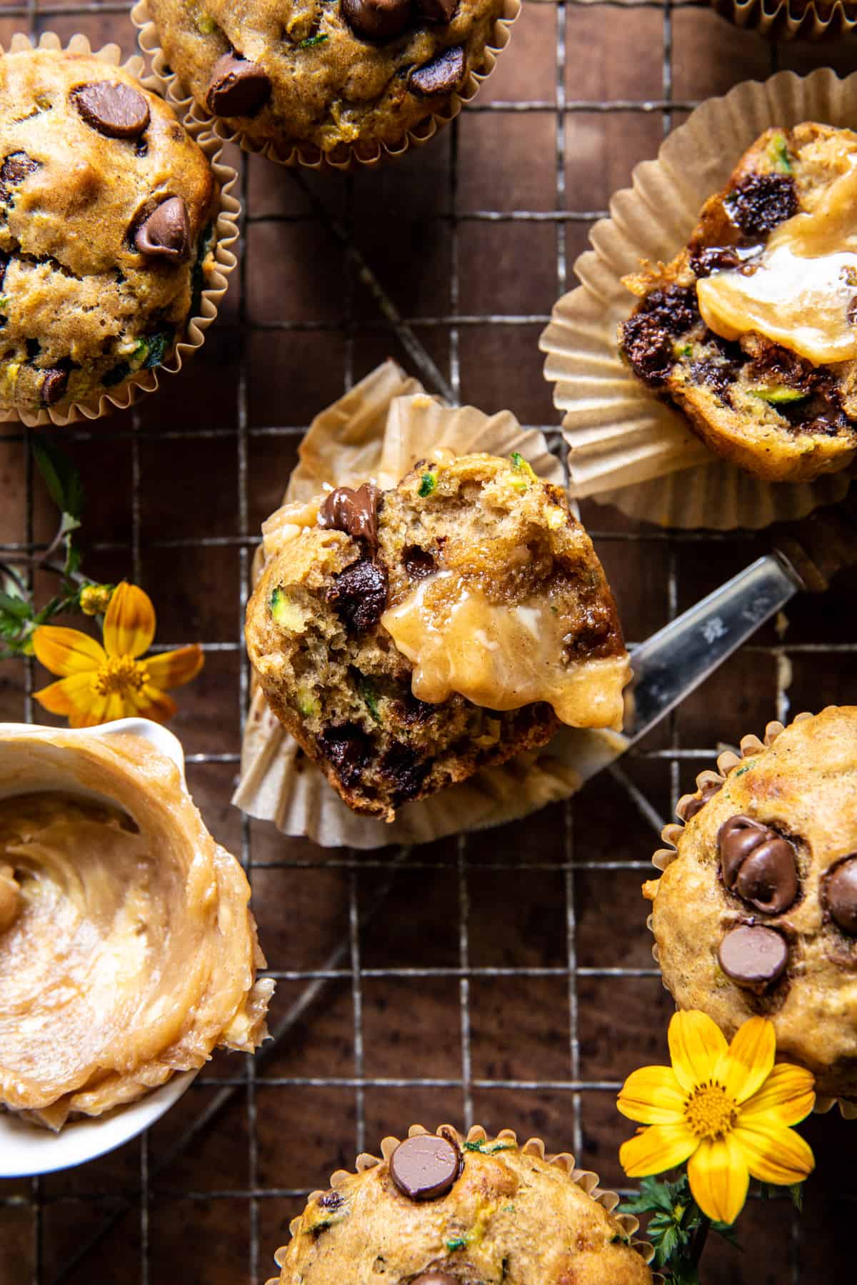 Chocolate Chip Zucchini Banana Muffins with Cinnamon Honey Butter | halfbakedharvest.com