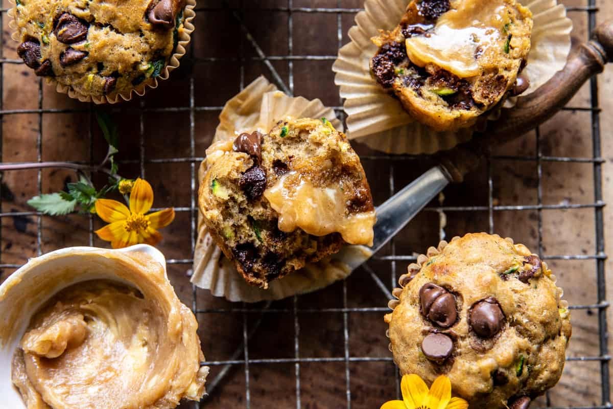 Chocolate Chip Zucchini Banana Muffins with Cinnamon Honey Butter | halfbakedharvest.com
