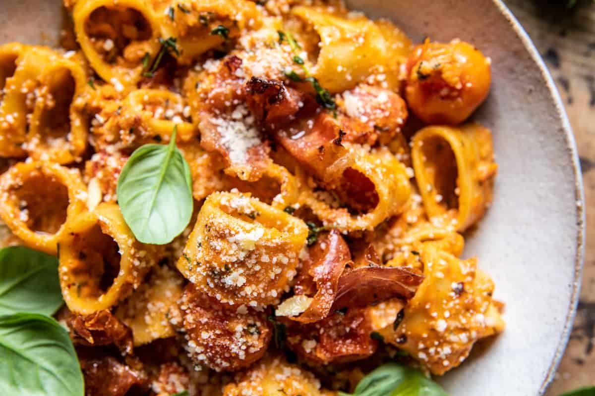 Creamy Roasted Tomato Ricotta Pasta with Crispy Prosciutto | halfbakedharvest.com