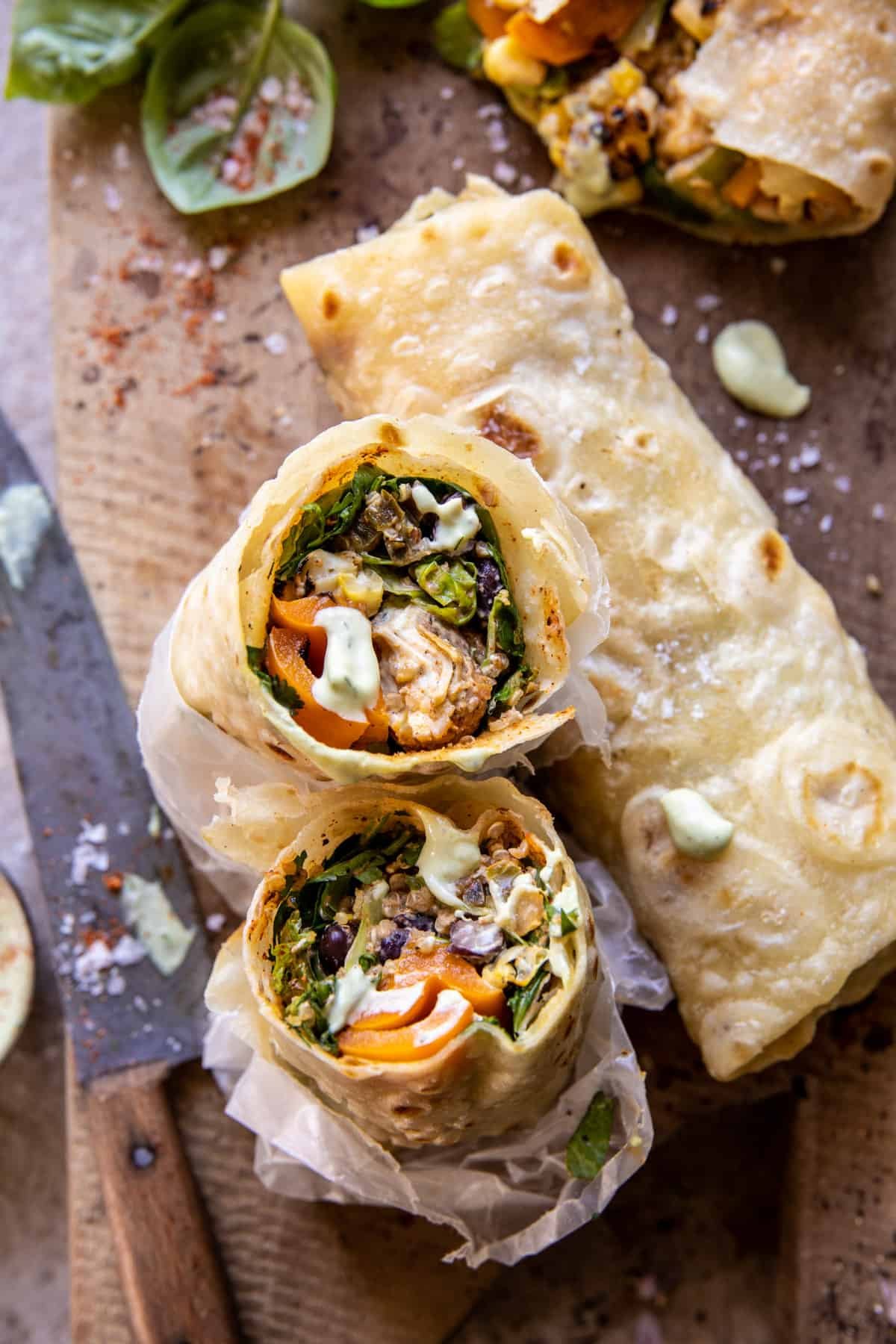 Fajita Chicken and Avocado Ranch Salad Wraps | halfbakedharvest.com