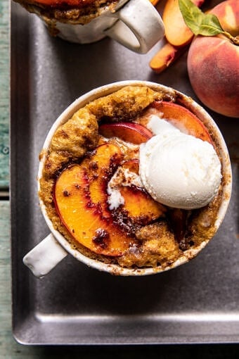 10 Minute Gooey Vanilla Peach Mug Cake | halfbakedharvest.com