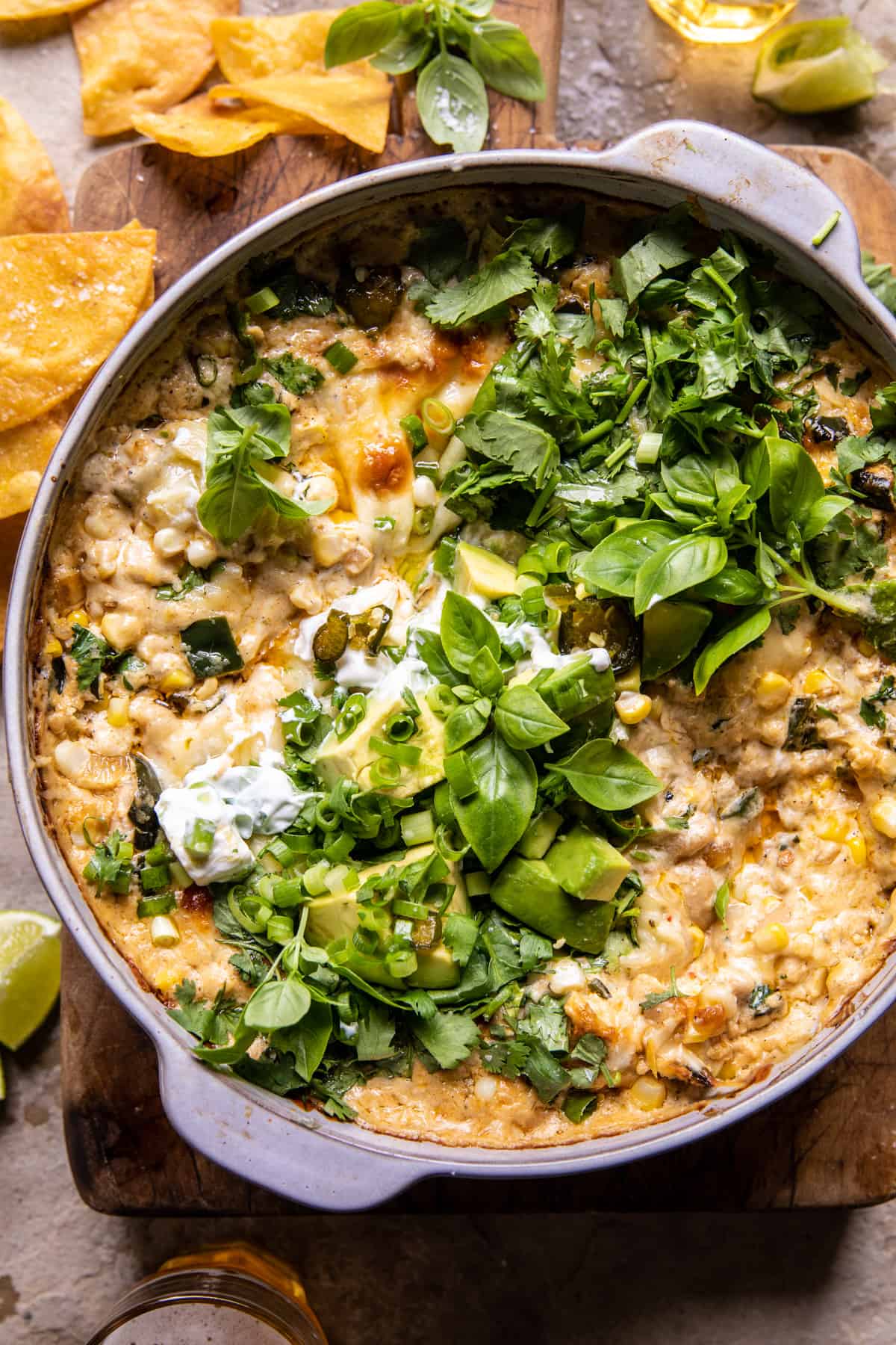 Easy White Chicken Chili Corn Dip | halfbakedharvest.com