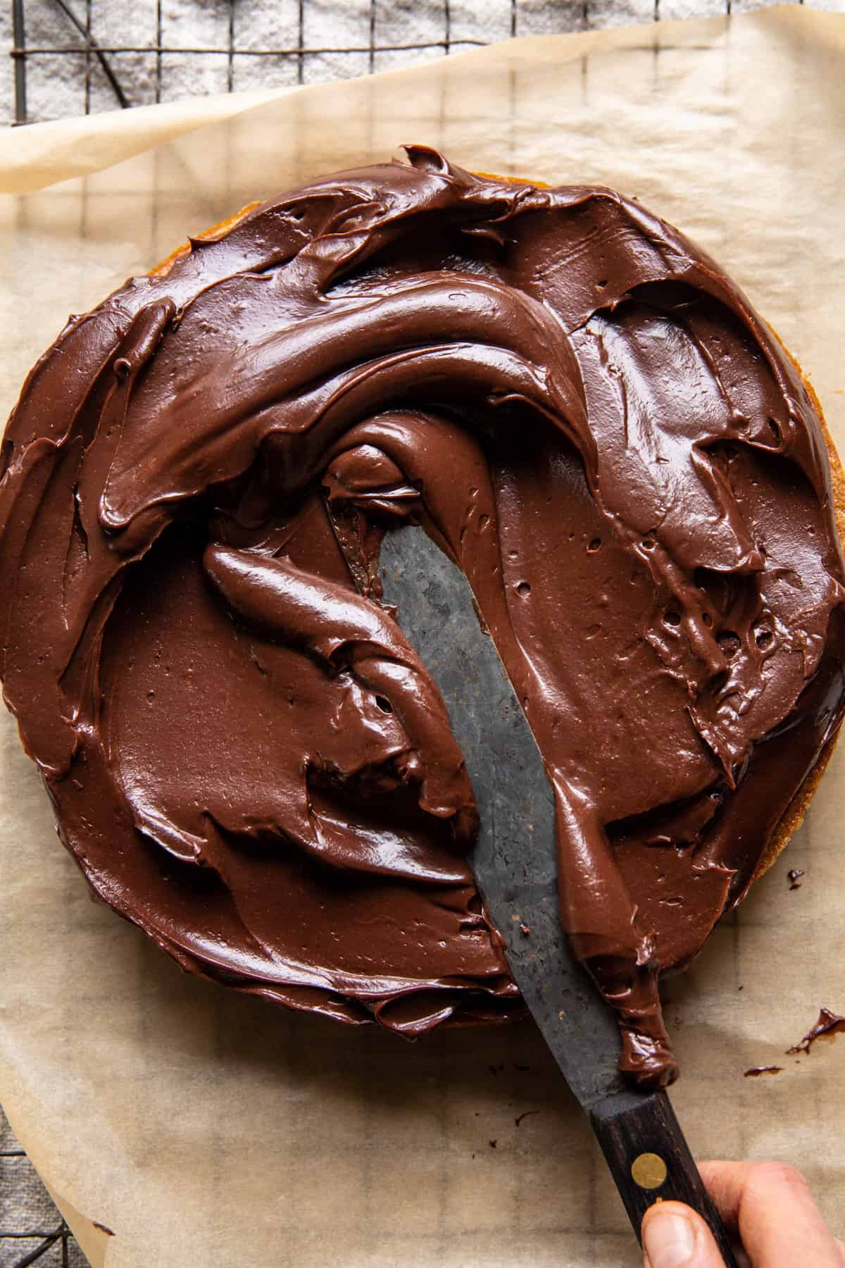 Old Fashioned Caramel Apple Butter Cake with Chocolate Frosting | halfbakedharvest.com